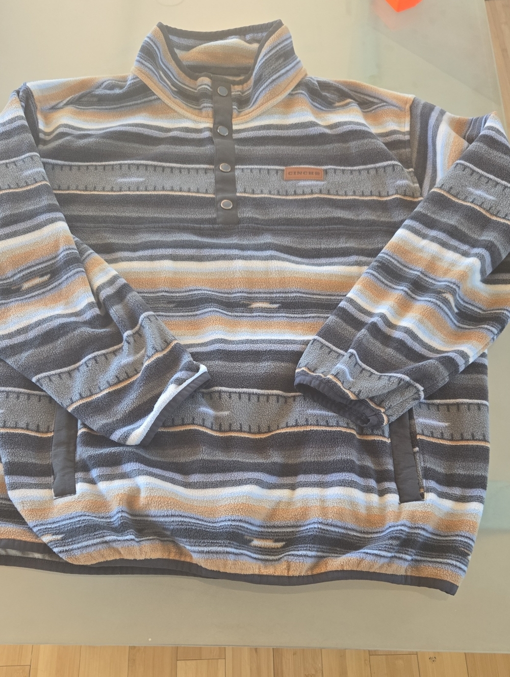 Striped Quarter-Snap Pullover Jacket - Blue & Tan